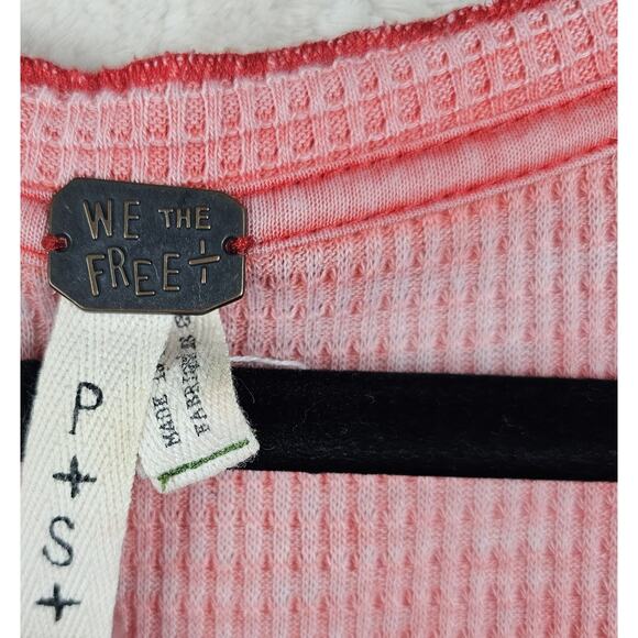 We The Free Thermal Henley Womens Small Pink Long Sleeve Boho Waffle Knit Top - Picture 2 of 8